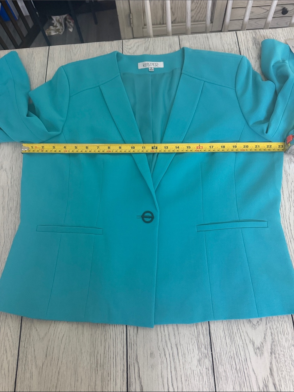 NWT Kasper Aqua Oasis One Button Collarless Blazer Suit Jacket Plus Size 18 - Picture 6 of 7